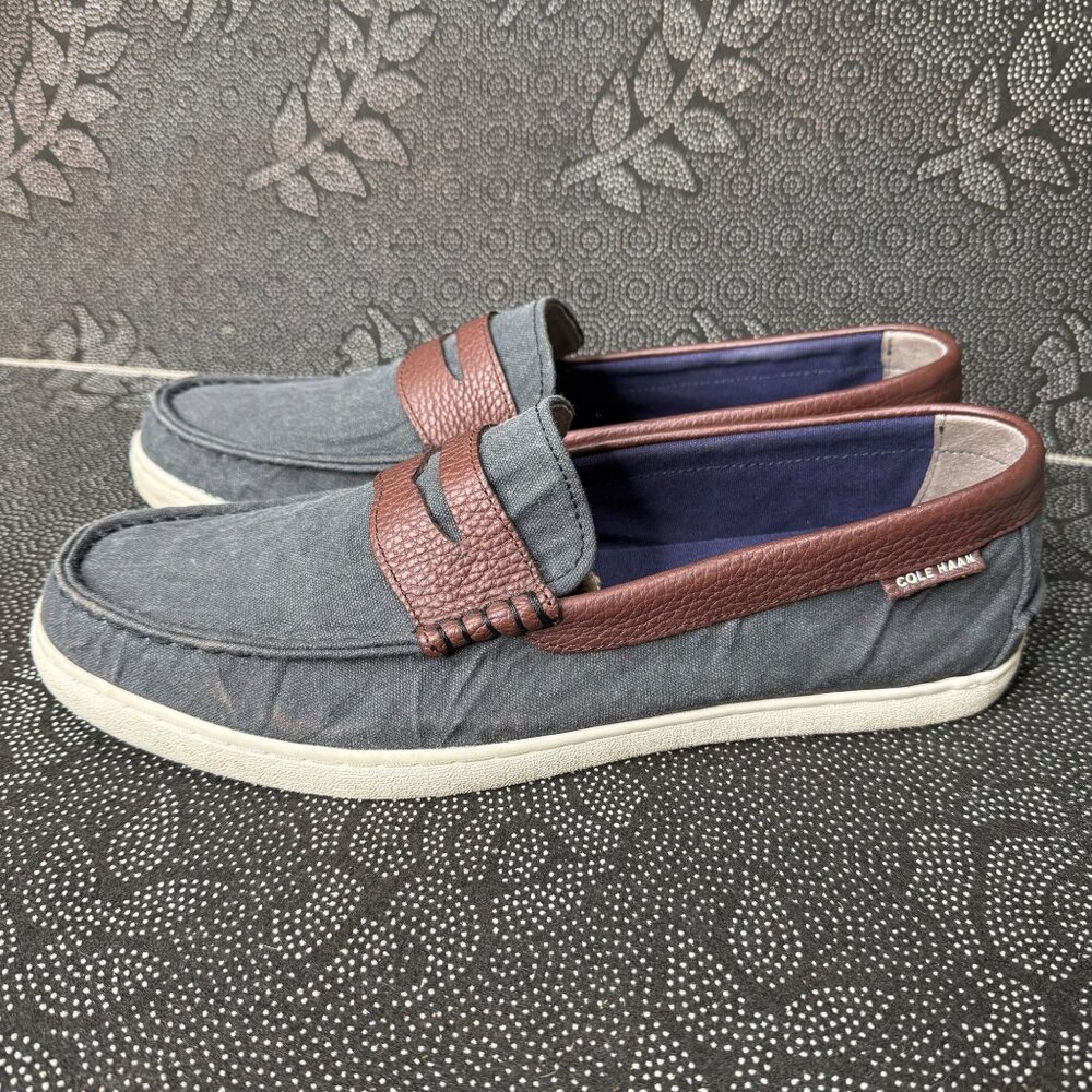 Cole Haan Mens Slip-On Loafers Size 12M Gray Canvas & Brown Leather - Picture 2 of 10